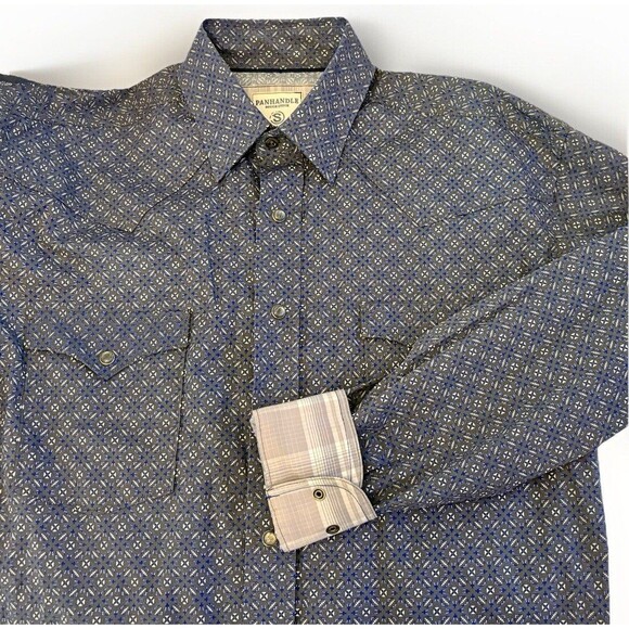 Panhandle Other - New PANHANDLE Gray Blue Aztec Pearl Snap Shirt Western Cowboycore Coastal Rodeo